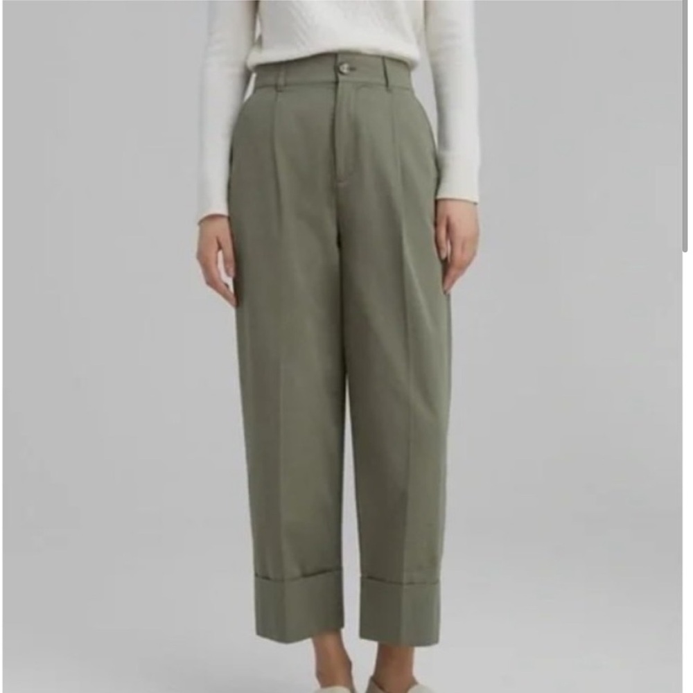 Club Monaco CHINO WIDE LEG High Waisted Pants Trousers Olive